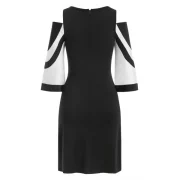 Two Tone Open Shoulder Bodycon Dress - Black Fansmadedirect