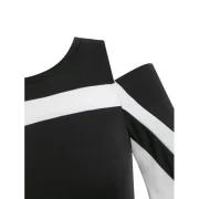 Two Tone Open Shoulder Bodycon Dress - Black Fansmadedirect