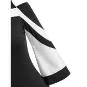 Two Tone Open Shoulder Bodycon Dress - Black Fansmadedirect