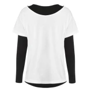 Two Tones Long Sleeve Tearing T-shirt - White Fansmadedirect