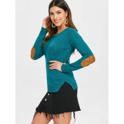 tylish Back Buttoned Elbow pliced Pullover weater For Women - Green Fansmadedirect