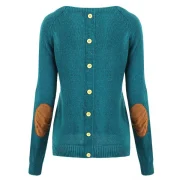 tylish Back Buttoned Elbow pliced Pullover weater For Women - Green Fansmadedirect