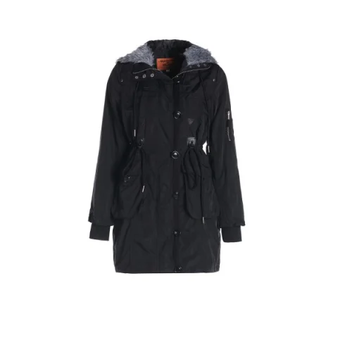 tylish Hooded Long leeve Zippered Faux Fur Embellished Women's Coat - Black Fansmadedirect