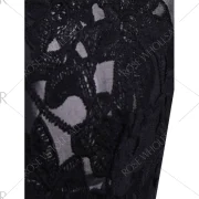 tylish Round Collar Lace Floral Embroidery Long leeve Dress For Women - Black Fansmadedirect