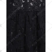 tylish Round Collar Lace Floral Embroidery Long leeve Dress For Women - Black Fansmadedirect