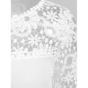 tylish Round Neck Long leeve pliced Hollow Out Women's Blouse - White Fansmadedirect