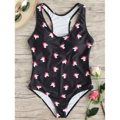 Unicorn Racerback wimsuit - Black Fansmadedirect