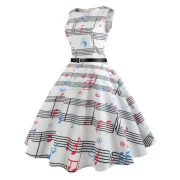 usical Notes Print Sleeveless A Line Dress - White Fansmadedirect