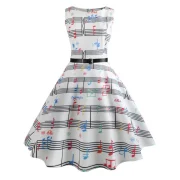 usical Notes Print Sleeveless A Line Dress - White Fansmadedirect