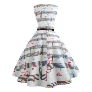 usical Notes Print Sleeveless A Line Dress - White Fansmadedirect
