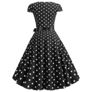 V Cut Polka Dot Party Dress - Black Fansmadedirect