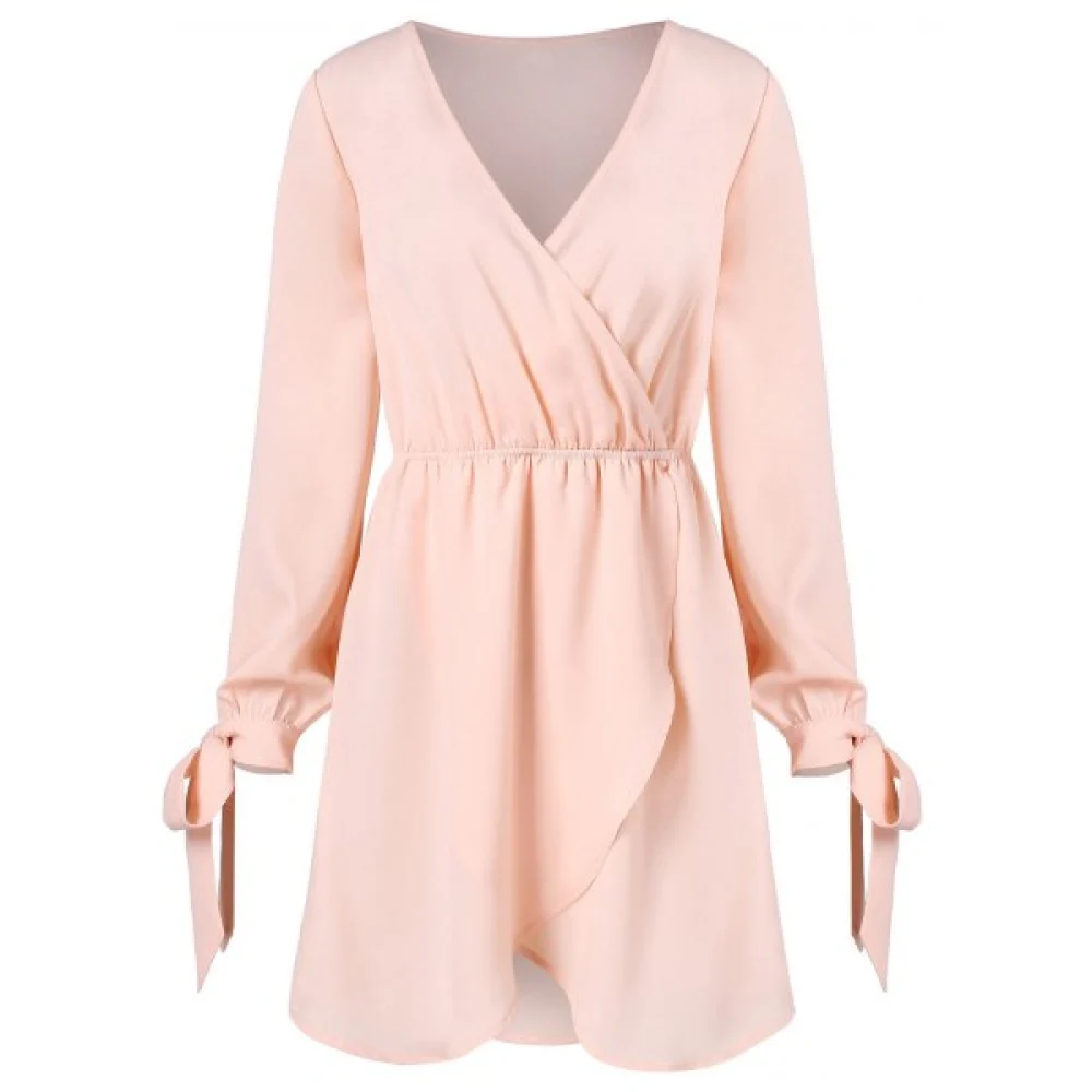 V Neck Asymmetrical Surplice Dress - Light Pink Fansmadedirect