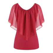 V Neck Chiffon Flounce Sleeveless Tee - Red Wine Fansmadedirect