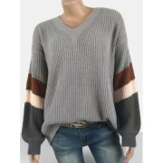 V Neck Contrast Casual weater - Gray Fansmadedirect