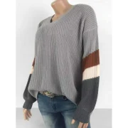 V Neck Contrast Casual weater - Gray Fansmadedirect