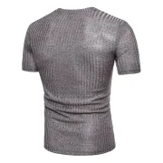 V-Neck Design Solid Color Casual T-shirt - Light Gray Fansmadedirect