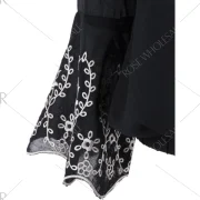 V Neck Flare Sleeve Embroidery Blouse - Black Fansmadedirect