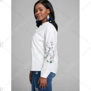 V Neck Floral Embroidered Blouse - White Fansmadedirect