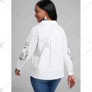 V Neck Floral Embroidered Blouse - White Fansmadedirect