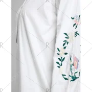 V Neck Floral Embroidered Blouse - White Fansmadedirect