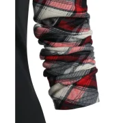 V Neck Plaid Panel Long Sleeve T Shirt - Black Fansmadedirect