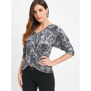 V Neck Slit Sleeve Printed Top - Fansmadedirect