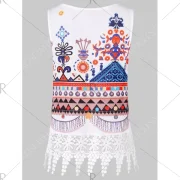 V Neck Tribal Print Tank Top - White Fansmadedirect