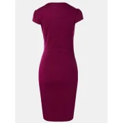 V Neck Wrap houlder leeve lim Pencil Dress - Purple Fansmadedirect