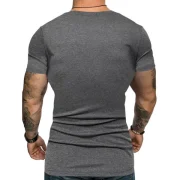 V-neck Zipper False eather Spliced Casual T-shirt - Dark Gray Fansmadedirect