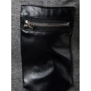 V-neck Zipper False eather Spliced Casual T-shirt - Dark Gray Fansmadedirect