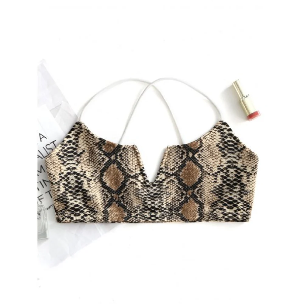 Valentine erpentine Print Bralette Outfits - andy Beige Fansmadedirect