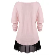 Vampire Print Long leeve Chiffon Brim T-shirt - Light Pink Fansmadedirect