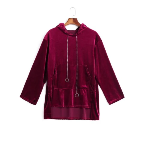 Velvet Chain Tunic Hoodie - Wine Red One Fansmadedirect