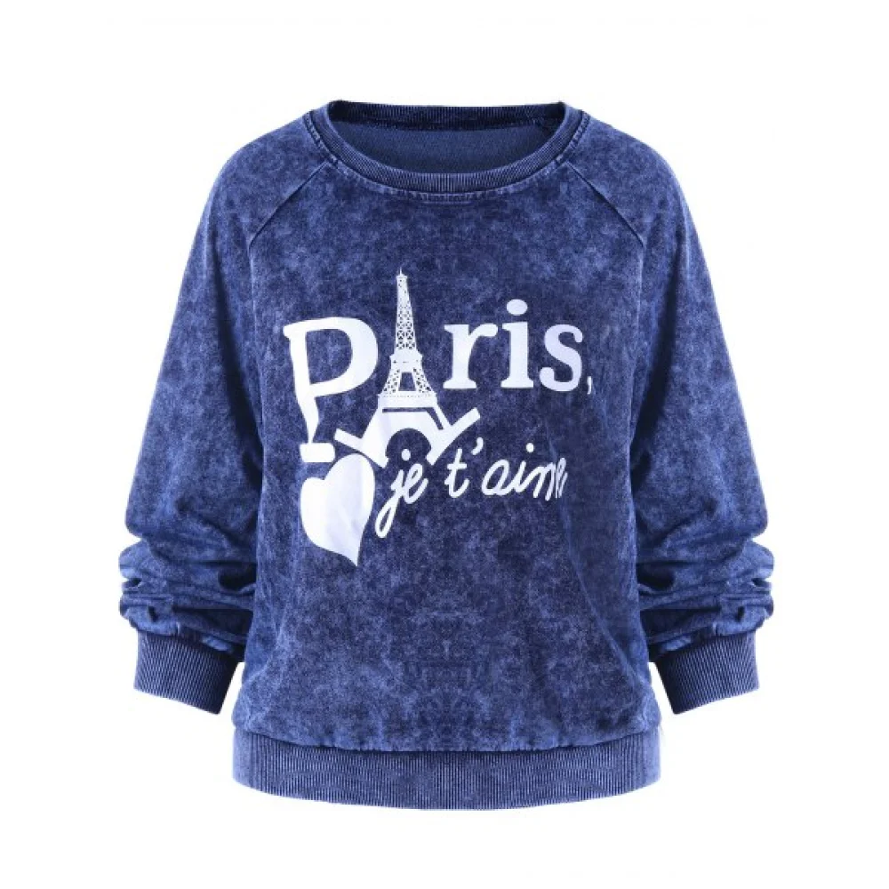 Velvet Graphic Print Raglan Sleeve Sweatshirt - Deep Blue Fansmadedirect