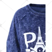 Velvet Graphic Print Raglan Sleeve Sweatshirt - Deep Blue Fansmadedirect