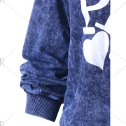 Velvet Graphic Print Raglan Sleeve Sweatshirt - Deep Blue Fansmadedirect