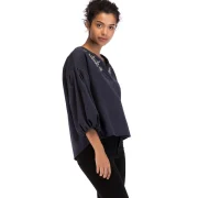 Vintage antern Sleeve Floral Embroidery Top - Deep Blue Fansmadedirect