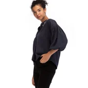 Vintage antern Sleeve Floral Embroidery Top - Deep Blue Fansmadedirect