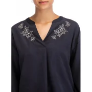 Vintage antern Sleeve Floral Embroidery Top - Deep Blue Fansmadedirect