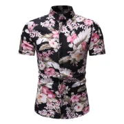 Vintage Flower Leaf Print Button Up Shirt - Black Fansmadedirect