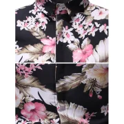 Vintage Flower Leaf Print Button Up Shirt - Black Fansmadedirect