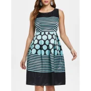 Vintage Polka Dot Stripe Flare Dress - Fansmadedirect