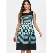Vintage Polka Dot Stripe Flare Dress - Fansmadedirect