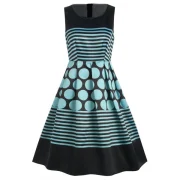 Vintage Polka Dot Stripe Flare Dress - Fansmadedirect