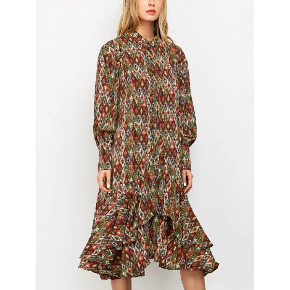 Vintage Printed Ruffles Chiffon Dress - Fansmadedirect