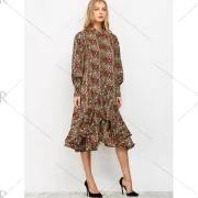 Vintage Printed Ruffles Chiffon Dress - Fansmadedirect