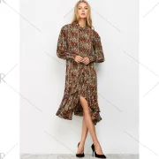 Vintage Printed Ruffles Chiffon Dress - Fansmadedirect