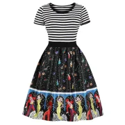 Vintage triped Printed High Waist Dress - Fansmadedirect