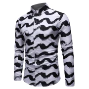 Wave Print Casual ong Sleeves Shirt - White Fansmadedirect