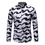 Wave Print Casual ong Sleeves Shirt - White Fansmadedirect